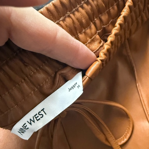 Nine West Faux Brown Leather Drawstring Jogger Pants Women's EUC Size M - Picture 2 of 3